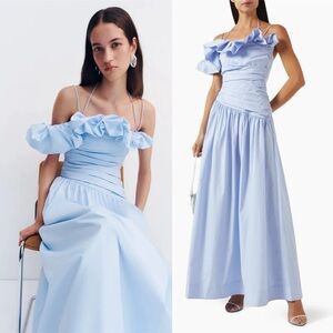 Shona Joy x Free People Maoiri Bubble Sleeve Maxi Dress Gown Cornflower Blue US6